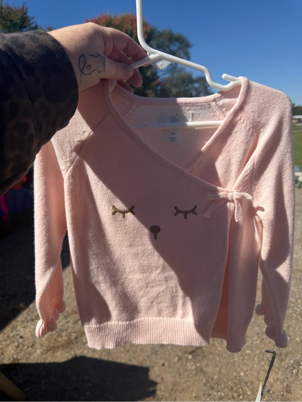 cloud island Light Pink Wrap-Style Knit Top with Sleepy Face